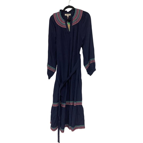 Boden Womens Yoke Midi Dress Size UK 14R US 10 R Navy Blue Embroidered D1130 NWT - Picture 2 of 12